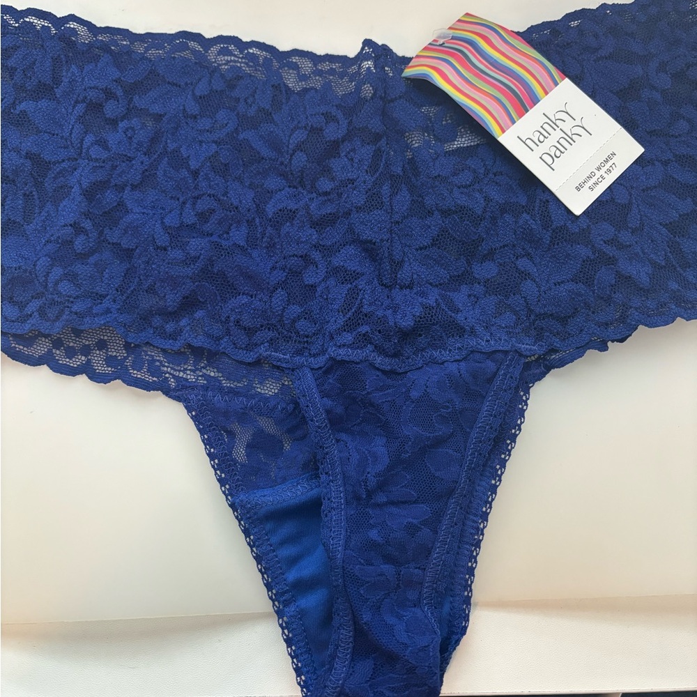 NWT Hanky Panky retro high waisted thong midnight blue